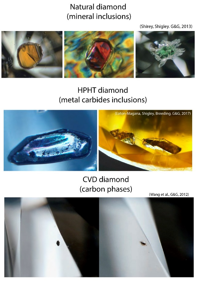 Figure 3. Inclusions in natural and lab grown diamonds.